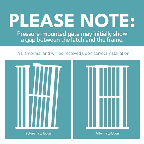 No Pawblems 55.1" Extra Tall Pet Gate for Cat/Dog, 29.9-44.4" Wide Auto Close Tall Cat Gate, NO Drilling Pressure Mounted for Doorways/Hallways, 1.37" Narrower Bar Spacing, White