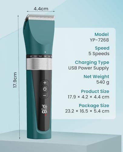 oneisall Cat Clippers for Matted Hair, 5-Speed Quiet Cat Grooming kit, Cordless Pet Shaver for Long Hair,Waterproof Pet Trimmer, Pet Clippers for Cats(Green)
