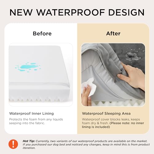 Bedsure Orthopedic Dog Bed Medium Size Dogs - Washable Small Medium Dog Cat Bed Waterproof, Comfort Cats Couch Sofa with Washable Removable Cover, Pets Bed with Nonskid Bottom, Grey, 28"