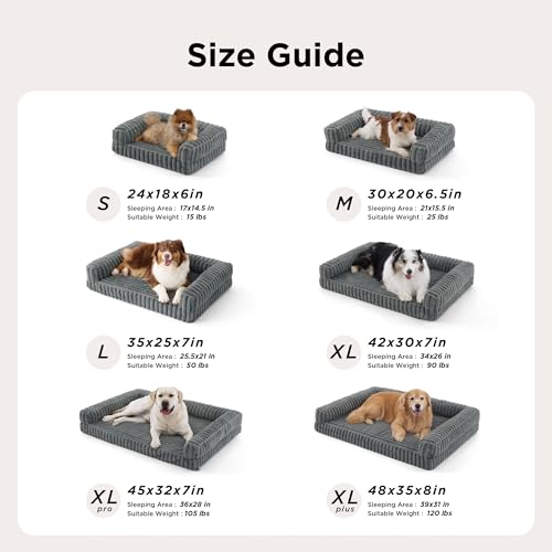 Bedsure ComfyFleece™ Orthopedic Dog Beds Large Sized Dog, Waterproof Memory Foam Pet Couch Sofa with Sides, Non-Slip Bottom and Egg-Crate Foam Large Pet Bed with Washable Corduroy Cover, Grey