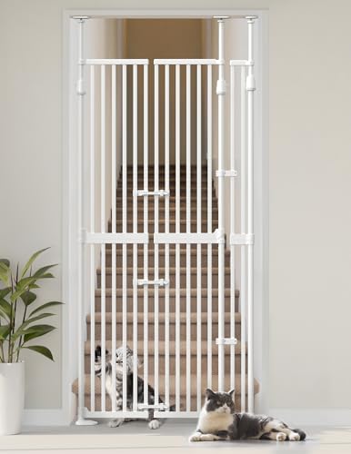 Sprouterie Extra Tall Cat Gate for Doorway: 74.8"-90.5" Tall Cat Gates for Pet 30.3"-38.2" Wide Pressure Mount No Wall Drilling for Indoor Stairs Doorway Room Door Dog Safety Barrier No Toddler