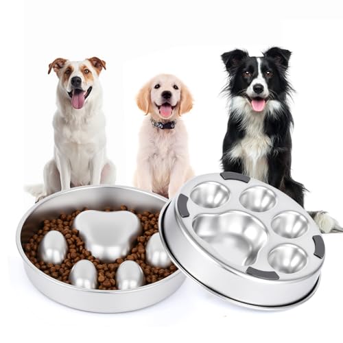 Slow Feeder Dog Bowl for Fast Eating Dogs Stainless Steel Heavy Duty 8.2" with Non-Slip Base, Raised Obstacle Slow Down Eating for Small Medium Large Dogs, Reduces Bloat & Indigestion, Dishwasher Safe