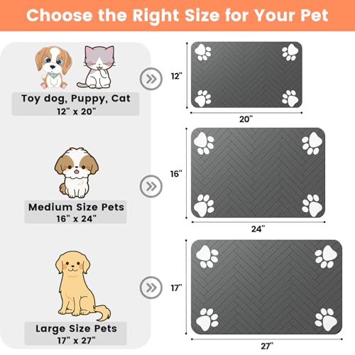 Pet Feeding Mat-Absorbent Pet Placemat for Food and Water Bowl, with Waterproof Rubber Backing, Quick Dry Water Dispenser Mat for Dog and Cat (20"x12", Striped Dark Gray)