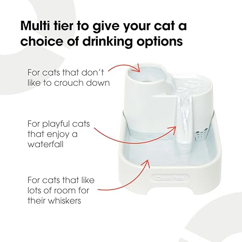 Cat Mate Multi-Level Pet Water Fountain (335) - BPA and BHT Free 3-Stage Filter, for Cats & Small Dogs, Quiet and Hygienic Drinking Fountain, 70 fl. Oz Capacity
