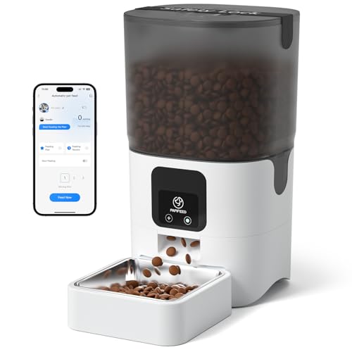 PAPIFEED Automatic Cat Feeder with App, 2.4G WiFi Cat Food Dispenser, 6L Timed Cat Feeder for Dry Food, 10 Meals/Day, 12 Portions/Meal, Dual Power Supply Smart Pet Feeder for Dog, White
