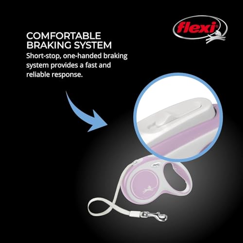 FLEXI New Comfort Retractable Dog Leash (Tape), Ergonomic, Durable and Tangle Free Pet Walking Leash for Dogs Up to 33 lbs, 16 ft, Small, Pink/Rose