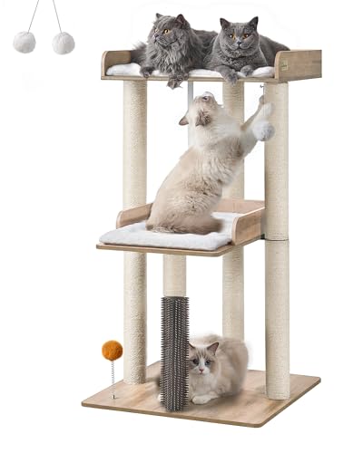 FourFurPets 43.7" Cat Tree, Modern Cat Tree Tower, Cat Tower for Indoor Cats Large Adult, Cat Condo with Scratching Post, Large Perch and Removable Pads, Greige