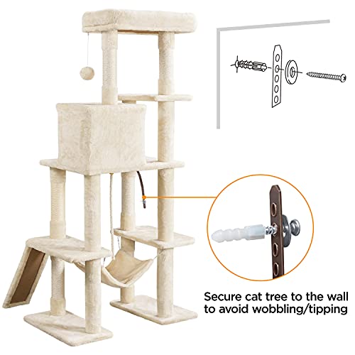 Yaheetech Cat Tree, 63 Inches Multi-Level Indoor Cat Play Structure with Scratching Posts, Hammock, and Dangling Ball