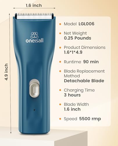 oneisall Pet Clipper for Cat Matted Hair, Pet Shaver for Cats Quiet Pet Clippers Waterproof Cordless Cat Clippers for Matted Long Hair with Storage Bag (Green)