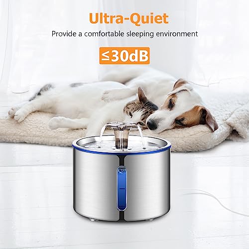 BOORCA Cat Water Fountain, 84oz/2.5L Stainless Steel Pet Water Fountain for Cats, Dogs and Multiple Pets, Automatic Dog Water Dispenser with Water Level Window, Ultra-Quiet Pump