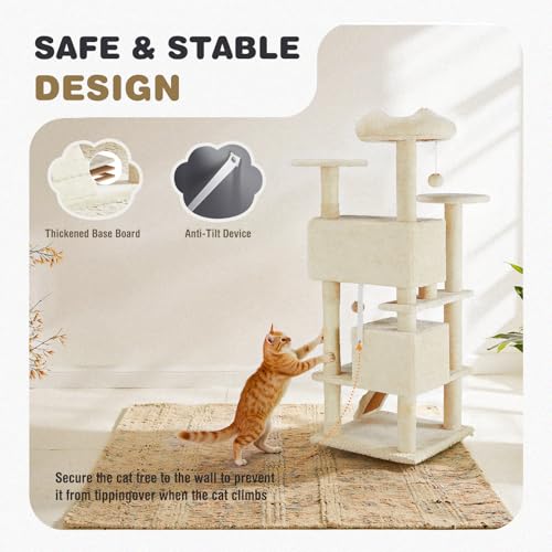Aidoly Cat Tree 54 Inch, Multi-Level Cat Tower with Condo, Perches, Sisal Scratching Posts and Climbing Ladder, Pet Play Toy Balls House for Indoor Cats