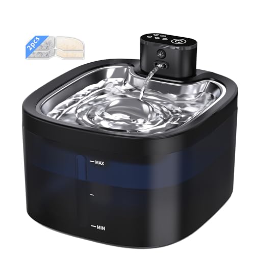 Cat Water Fountain Cordless: Battery Operated 118oz/3.5L Pet Water Fountain for Cats Indoor with Motion Sensor, Cat Drinking Fountains with Stainless Steel Tray, Ultra Quiet, Easy-to-Clean