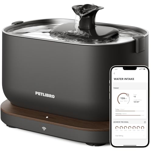 PETLIBRO Cat Water Fountain, App Monitoring Pet Fountains for Cats Indoor with Stainless Steel Tray, 2.5L/84oz Dockstream Automatic Water Dispenser for Drinking, 2.4G Wi-Fi Smart Bowl Inside