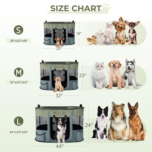 Foldable Dog Cat Playpen, Portable Dog Crate for Puppies, Cat, Puppy Play Pen for Indoors, Kennel Tent Crate for Indoor Outdoor Travel Camping Use with Carrying Case (Green, M)