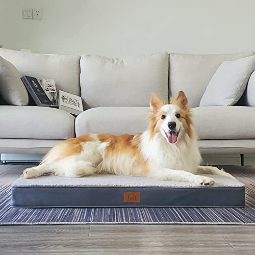 Sunheir Orthopedic Dog Bed for Medium Dogs, Waterproof Deluxe Plush Dog Crate Bed with Removable Washable Cover & Anti-Slip Bottom, Egg Crate Foam Pet Bed Mat, Grey, (30.0" L x 20.0" W x 3.0" Th)