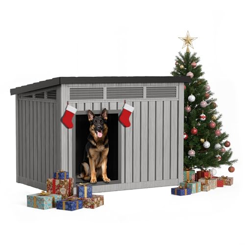 DRATO Large Dog House Outdoor for Indoor with Weatherproof & Removable Roof,Fits Small to Large (Gray, 42.87 * 32.95 * 31.61'')