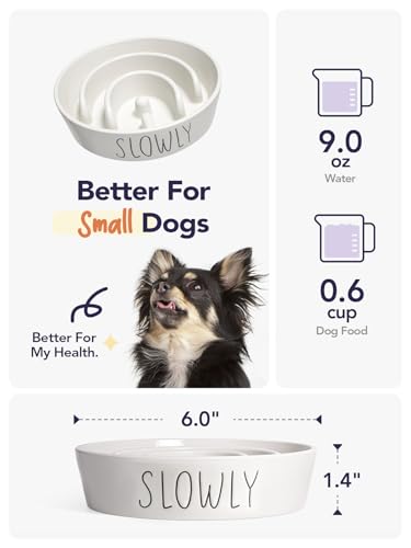 LE TAUCI PET Ceramic Slow Feeder Dog Bowls Small Breed, 0.6 Cups Dog Food Dish for Fast Eaters, Puzzle Bowl for Small Dogs and Cats,White