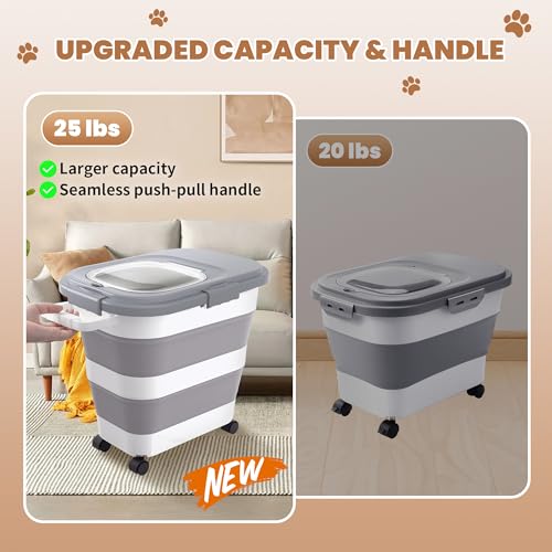 DDMOMMY 23-25 Lbs Airtight Dog Food Storage Container,Collapsible Dog Food Container with Lid,Wheels,Handle,Large Pet food storage Container with Scoop,Small Food Container for Dog Cat