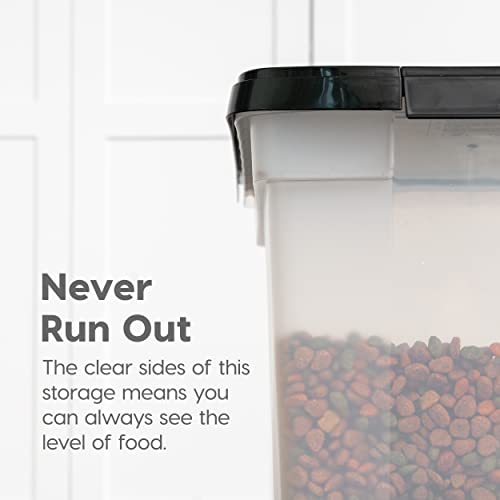 IRIS USA Airtight Dog Food Storage Container, WeatherPro, Up to 25 lbs, Removable Wheels, for Dog Cat Bird and Other Pet Food Storage Bin, Keep Fresh, Translucent Body, Made in USA, Clear/Black