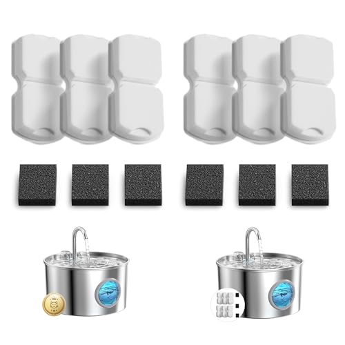 GIOTOHUN Cat Water Fountain Filter Replacement: 12 Cat Fountain Filter - 12 Pet Fountain Filter - 6 Carbon Filters & 6 Foam Filters - Suitable for GIOTOHUN Stainless Steel Cat Fountain S11