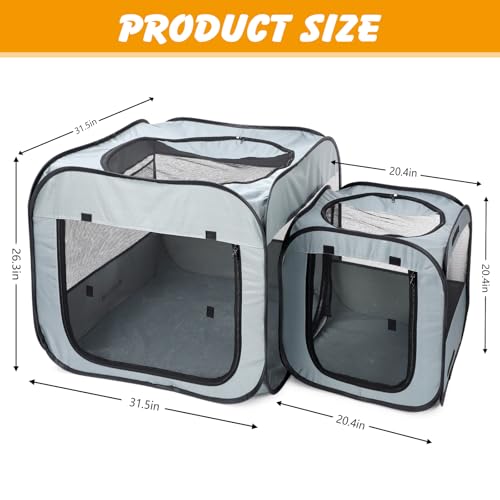 Portable Cat Playpen with Separate Areas, Foldable Cat Tent for Indoor and Outdoor, Pet Playpen for Kittens and Small Dogs