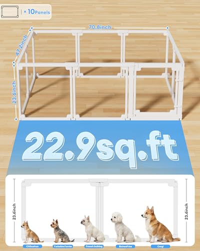 Pawaura Clear Acrylic Dog Playpen Indoor,Tool-Free Assembly & Easy Clean,24 in Puppy Playpen with Door for Small Dogs/Cats/Rabbits/Pigs/Ferret,Indoor and Outdoor Use,10 Panels(White)