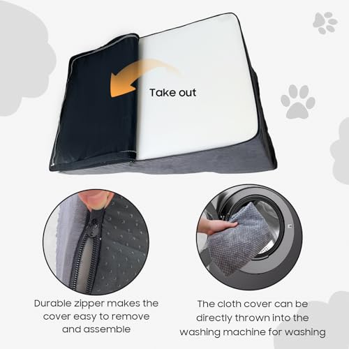 Pet Stairs for Small Dogs and Cats, Comfortable Curved Design with Waterproof Cover, High-Density Foam Steps for Beds or Sofas, Durable and Lightweight, 3-Layer, 21.7x15.7x13.8 Inches Grey