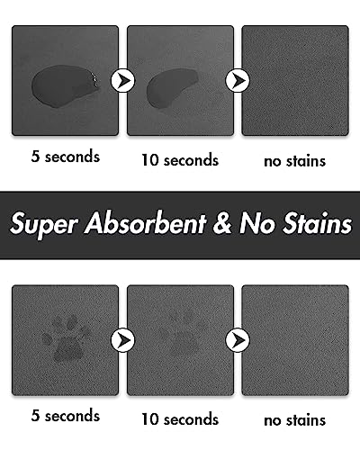 MontVoo-Absorbent Pet Feeding Mat-No Stains Pet Mat for Food and Water Bowl-Quick Dry Cat & Dog Food Mat Water Dispenser Mat-Pet Supplies Mat-Dog Water Bowl Mat for Messy Drinker,（Darkgrey,12"x19"）