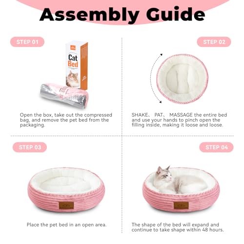 Zerbuger 20in Washable Cat Beds for Indoor Cats - Round Donut Pet Bed for Cats, Small Dogs, Puppy, Kitten - Anti-Slip Bottom, Calming Bed Gift - Pink