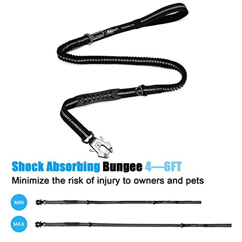 Raipult Tactical Dog Leash Heavy Duty, 4-6FT Shock Absorbing Bungee Leash with Quick Release Clip& 2 Handles, No Pull Waking Lead with Car Seatbelt for Medium Large Dogs that Pull, Black