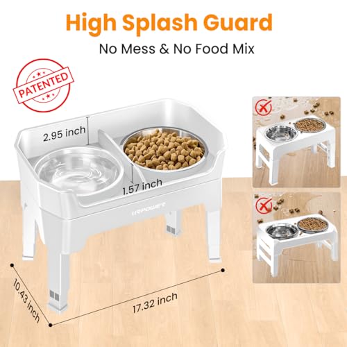 URPOWER 3-in-1 Elevated Dog Bowls - Mess Proof Double Deck 4 Height Adjustable Raised Stand with 2 Stainless Steel Food Bowls & Licking Plate for Small, Medium & Large Dogs