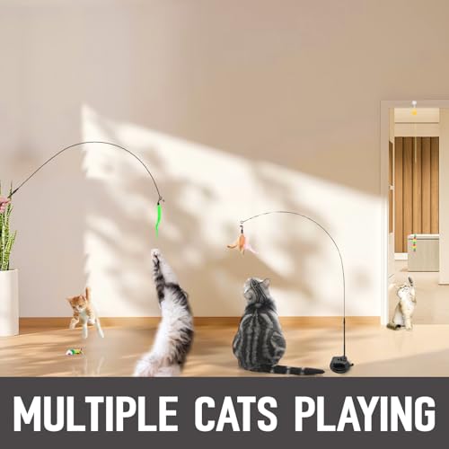 BURCHLIFE 4-in-1 Interactive Cat Toys Set - Feather, String,Suction Cup Cat Toy Stick & Wand Toys with 15 Replaceable Attachments for Indoor Cats