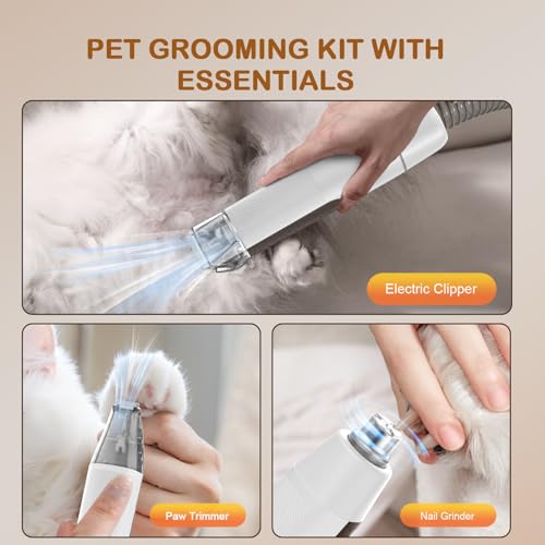 Ozumek Dog Grooming Vacuum, Dog Grooming Kit with Pet Clipper Nail Grinder, 6 Pet Grooming Tools（Mahogany）