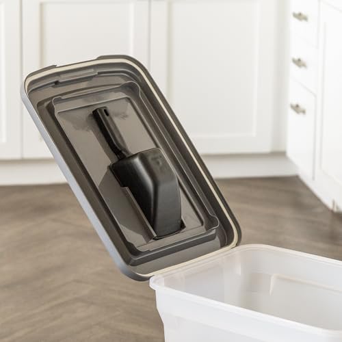 IRIS USA Dog Food Storage Container 40 lbs, Attachable Wheels, & Included Scoop, for Dog Cat Birds and other Pets, Food Storage Bin, Keep Fresh, Easy Mobility, BPA Free - Made in the USA, Dark Gray