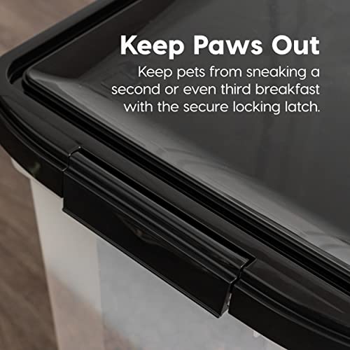 IRIS USA Airtight Dog Food Storage Container, WeatherPro, Up to 10 lbs, for Dog Cat Bird and Other Pet Food Storage Bin, Keep Fresh, Translucent Body, Made in USA, Clear/Black