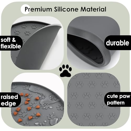 AVYDIIF Pet Feeding Mats for Food and Water, Waterproof Anti-Slip Placemats for Dog Cat Bowl, 1 Pack Silicone Pet Food Mat, Dishwasher Safe 10.9 × 10.9 (1 Pack, Grey)