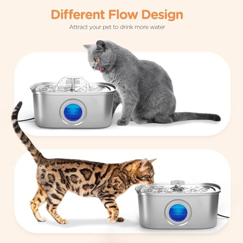 Cat Water Fountain Stainless Steel: 108oz/3.2L Cat Fountain for Drinking with Filter - Pet Water Fountains for Cats Inside - Automatic Cat Feeding & Watering Supplies - Water Level Window