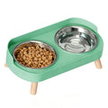 Elevated Cat Bowls, 2 Stainless Steel Raised Cat Food and Water Bowl Set, Splash Proof & Non-Slip, Whisker Fatigue Friendly, Dishwasher Safe for Cats and Small Dogs - Green