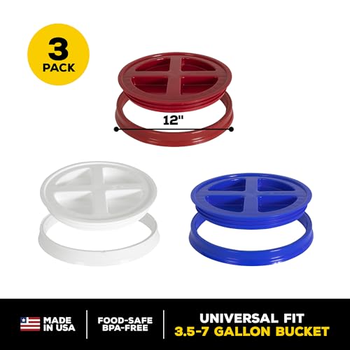 Gamma2 Gamma Seal Lid 3pk Combo for Utility Buckets - Fits 3.5, 5, 6 & 7 gallon buckets, Red, White & Blue, Made in USA