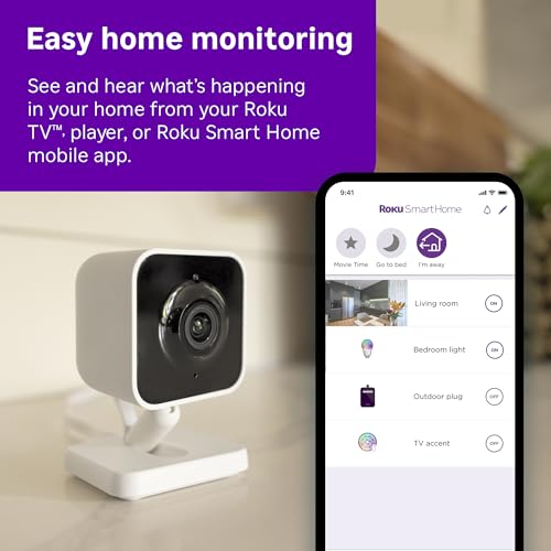 Roku Indoor Camera - Home Security - 2-Pack - Wired Security Camera & Pet Monitor with 1080p HD Color Night Vision, Works with Alexa & Google, Motion & Sound Detection, WDR & WiFi 6