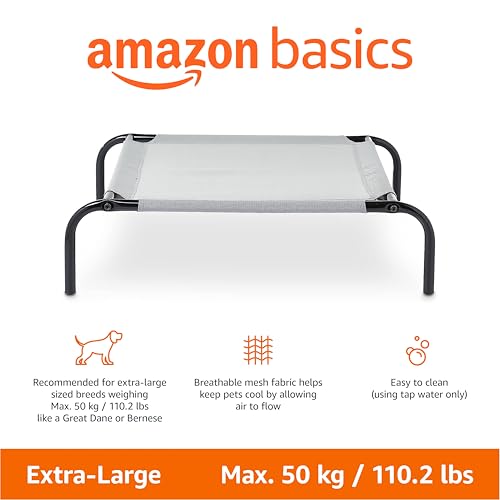 Amazon Basics Cooling Breathable Elevated Pet Bed with Metal Frame for Large Dogs, X-Large (60.1 x 37.1 x 8.9 Inches), Grey, 1 Count