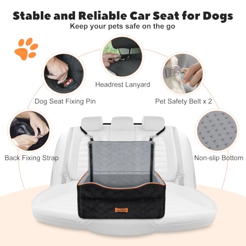 VavoPaw Dog Car Seat for Medium Dog, Dogs Booster Seat Under 50Lbs or 2 Small Dogs Washable, Pet Car Seats with 2 Safety Leashes, Pets Sofa Bed Cushion Add Thick Sponge, Pet Cars Carrier for Travel