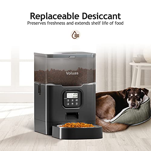 VOLUAS Automatic Cat Feeders - Pet Dry Food Dispenser with Timer, Automatic Cat Feeders with Desiccant Bag, Programmable Portion Size Control 4 Meals Per Day, 10s Voice Recorder