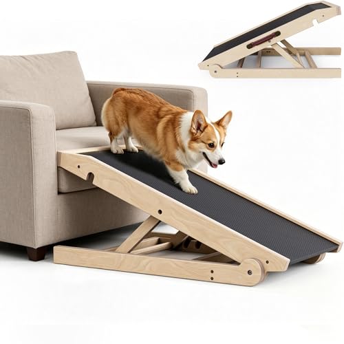 40" Dog Ramp for Couch & Low Bed – Extra Wide 16” Non-Slip Walking Surface, Load 200 lbs, Adjustable Pet Ramp with 4" Top Platform for Small Senior Dogs Dachshund Corgi – Dog Stairs Alternative