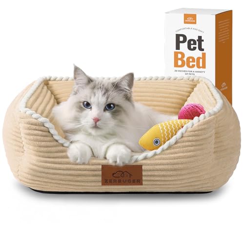 Zerbuger Rectangle Cat Dog Bed for Large Medium Small Pets Indoor Outdoor Machine Washable Sleeping Sofa Non-Slip Bottom Soft Puppy Bed Durable Orthopedic Calming Pet Cuddler (Small, Coffee)