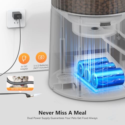 PETULTRA Automatic Cat Feeder: 4L Timed Cats Food Dispenser Programmable 1-6 Meal for Cat and Small Medium Dog- Auto Pet Feeder Easy to Set Up Dual Power Supply with Desiccant Bag| Detachable Washable