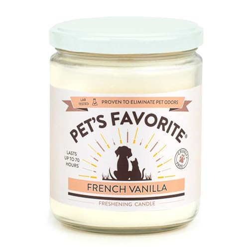 Pet's Favorite French Vanilla Candle for Pet Odor, Clean, Plant Based Air Freshener with a Natural Fiber Wick and 70 Hour Burn Time, Scented Pet Candle for Home