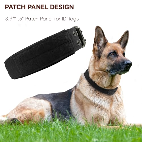 Heavy Duty Dog Collar for Large Dogs, Tactical Dog Collars with Metal Buckle & D Ring, 1.5" Width Thick Adjustable Nylon Collar for Medium Dogs, Black/L