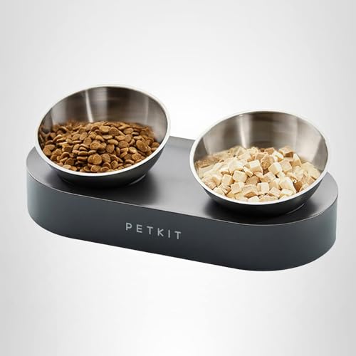 PETKIT 304 Stainless Steel Elevated Cat Bowls&Dog Bowls,Raised Cat Food and Water Bowl Set, Non-Slip, Anti Vomiting 15°Tilted Cat Small Animal Plate
