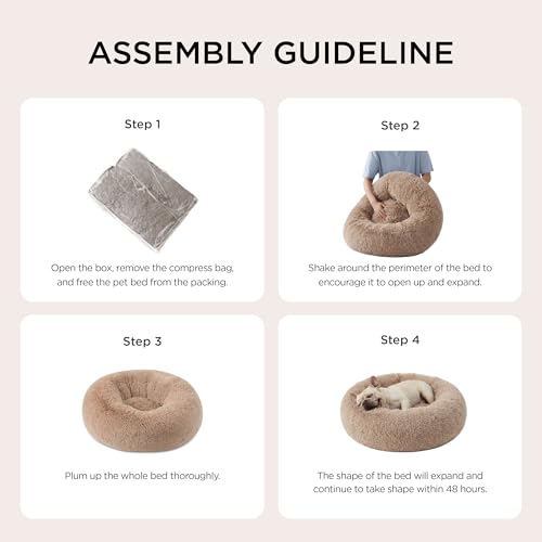 Bedsure Calming Dog Bed for Small Dogs - Donut Washable Small Puppy Bed, 23 inches Anti-Slip Round Fluffy Plush Faux Fur Large Cat Bed, Fits up to 25 lbs Pets, Camel